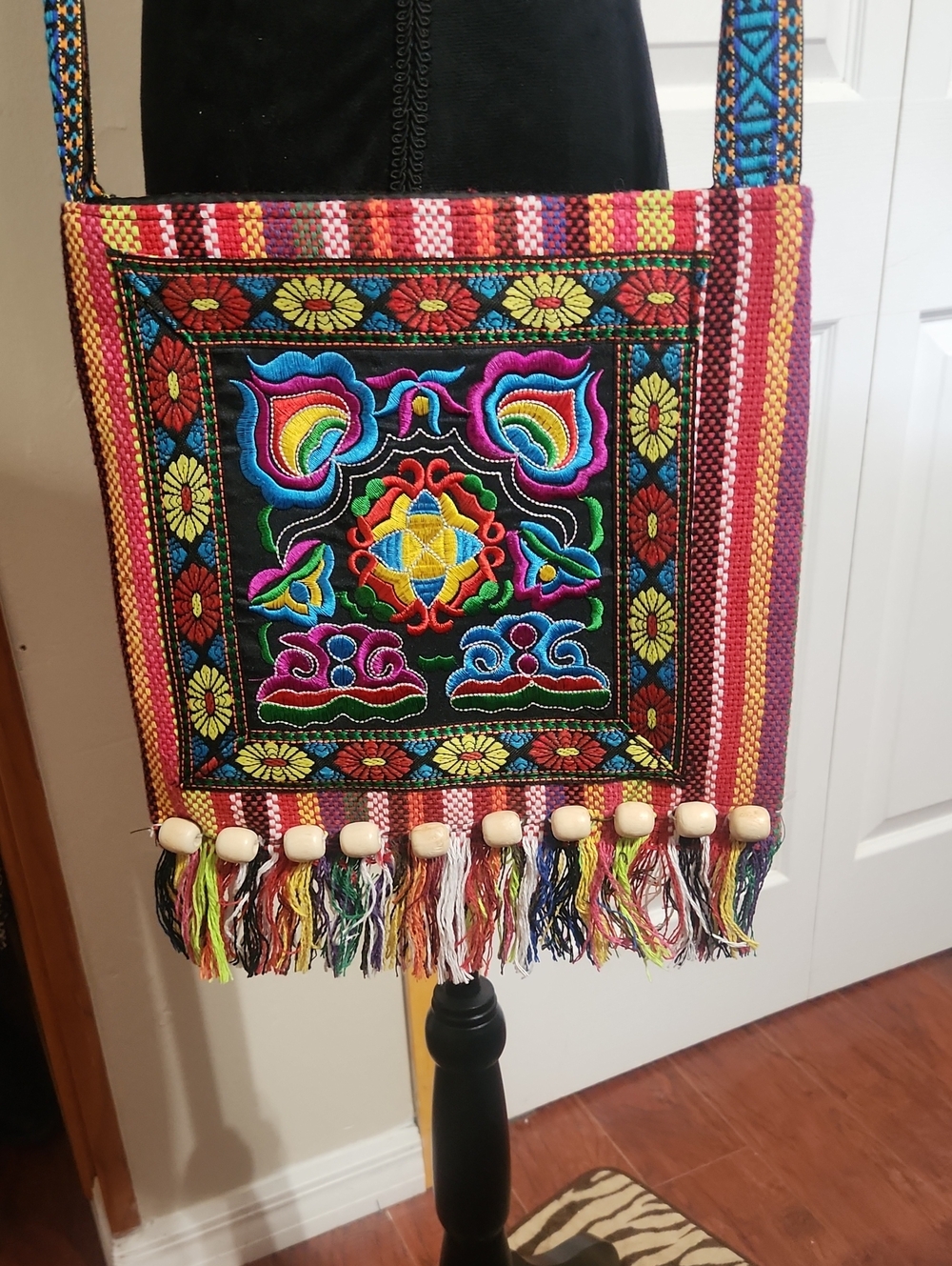 Boho Multicolor Embroidered Crossbody Bag with Fringe - Picture 1 of 7